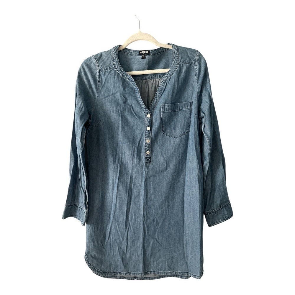 Express‎ Womens Blue Denim Mini Shirt Dress, Small